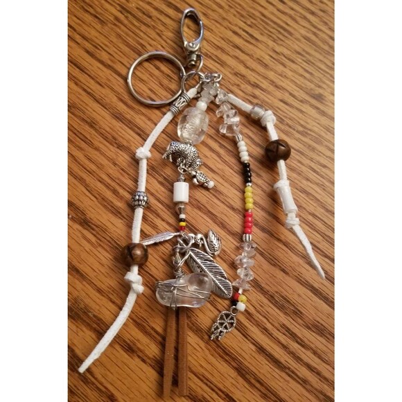 Snow Goose Medicine Wheel Totem - Key Ring/Fob for Purse, Drum or Car Bookmark - Picture 2 of 6